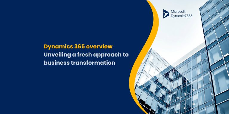 An image depicting a modern building with a Microsoft Dynamics 365 logo, symbolizing business transformation.
