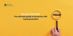 A hand holding a magnifying glass that focuses on the word "FRAUD" against a bright yellow background, symbolizing the need for vigilance in business.